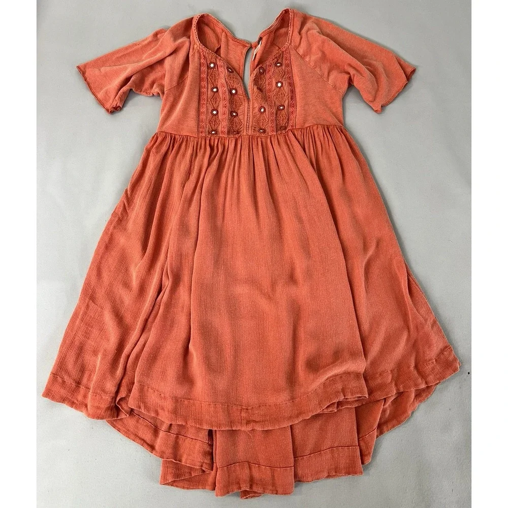 Free People Women's Embroidered Boho Dress Size XS 100%‎ Soft Indian Cotton